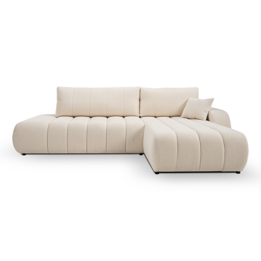 L-vormige opvouwbare hoekbank met opbergruimte DESIO rechts beige