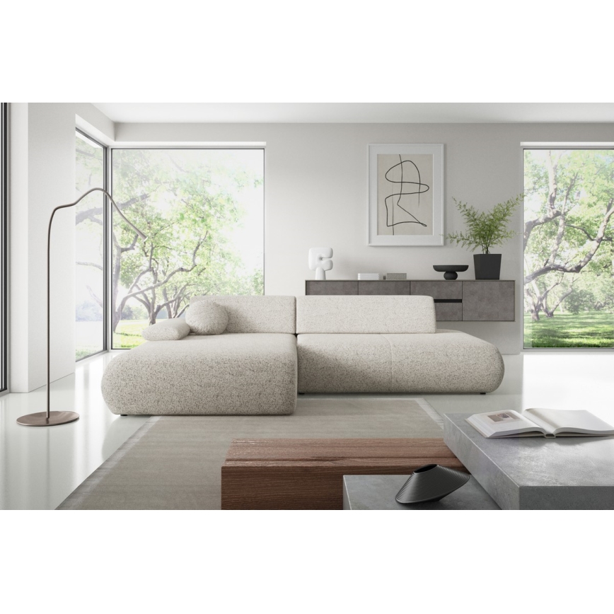L-vormige opvouwbare hoekbank met opbergruimte PRATO links beige
