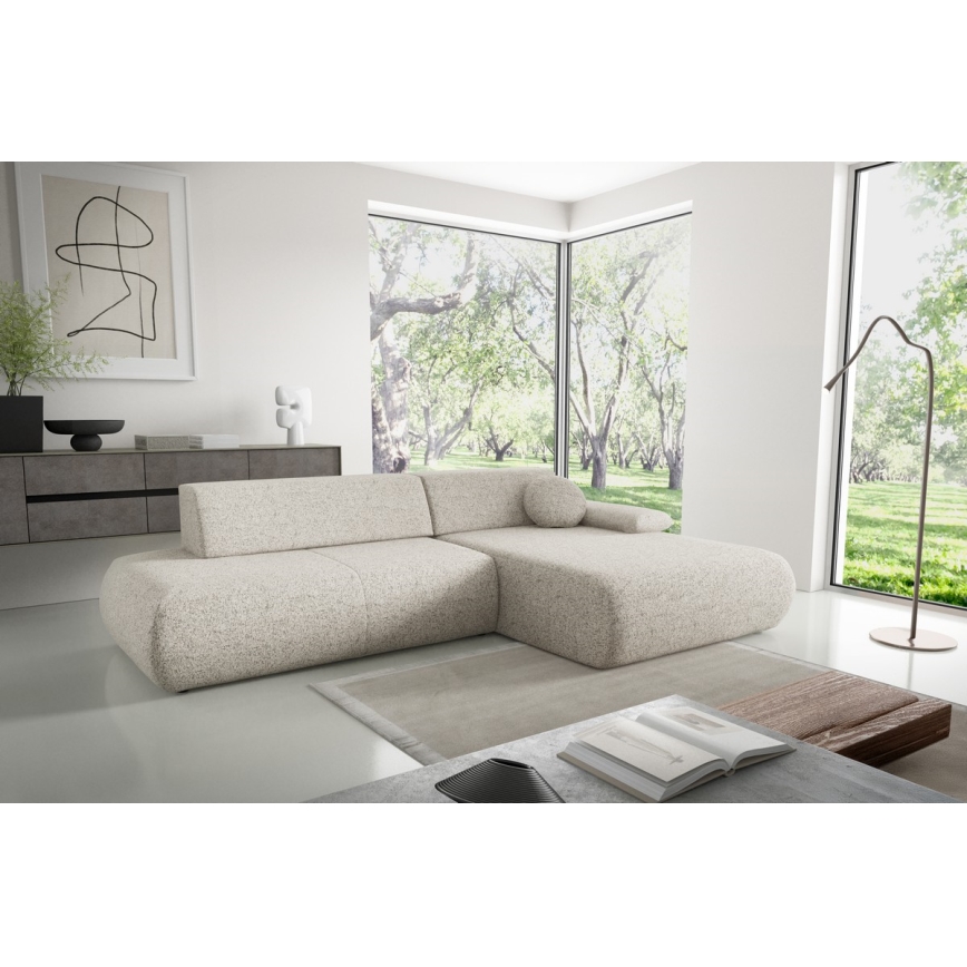 L-vormige opvouwbare hoekbank met opbergruimte PRATO rechts beige