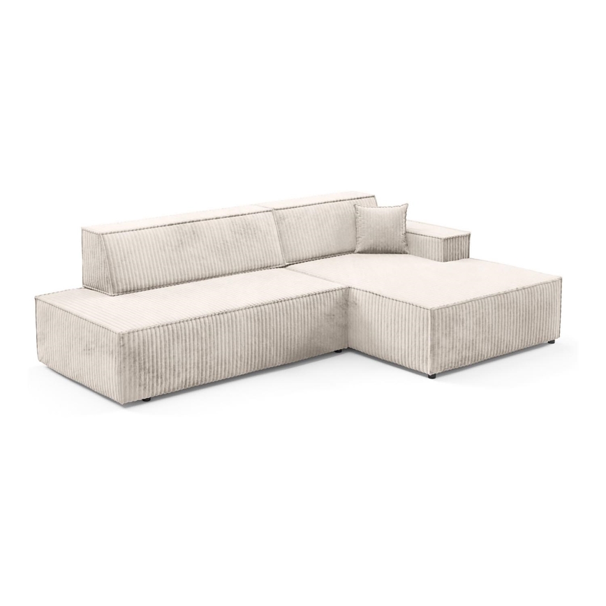 L-vormige opvouwbare hoekbank met opbergruimte TERAMO rechts beige