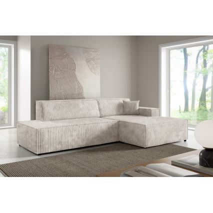 L-vormige opvouwbare hoekbank met opbergruimte TERAMO rechts beige