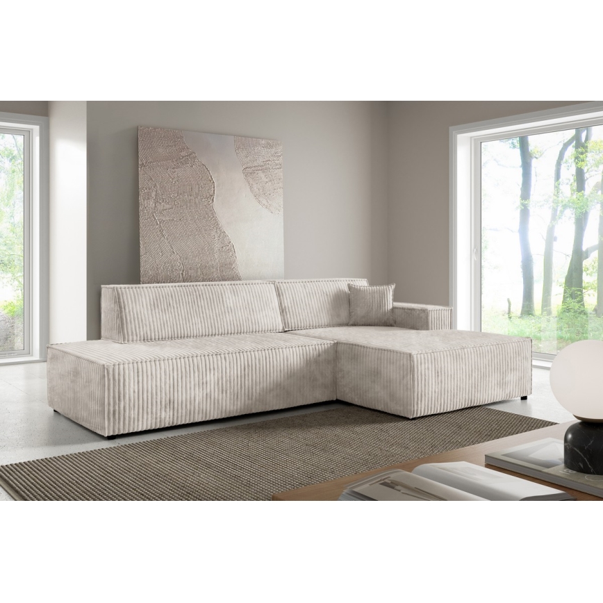 L-vormige opvouwbare hoekbank met opbergruimte TERAMO rechts beige