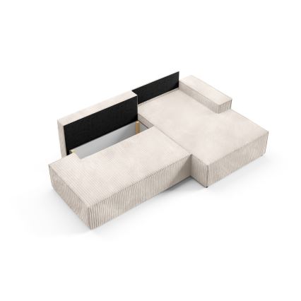 L-vormige opvouwbare hoekbank met opbergruimte TERAMO rechts beige