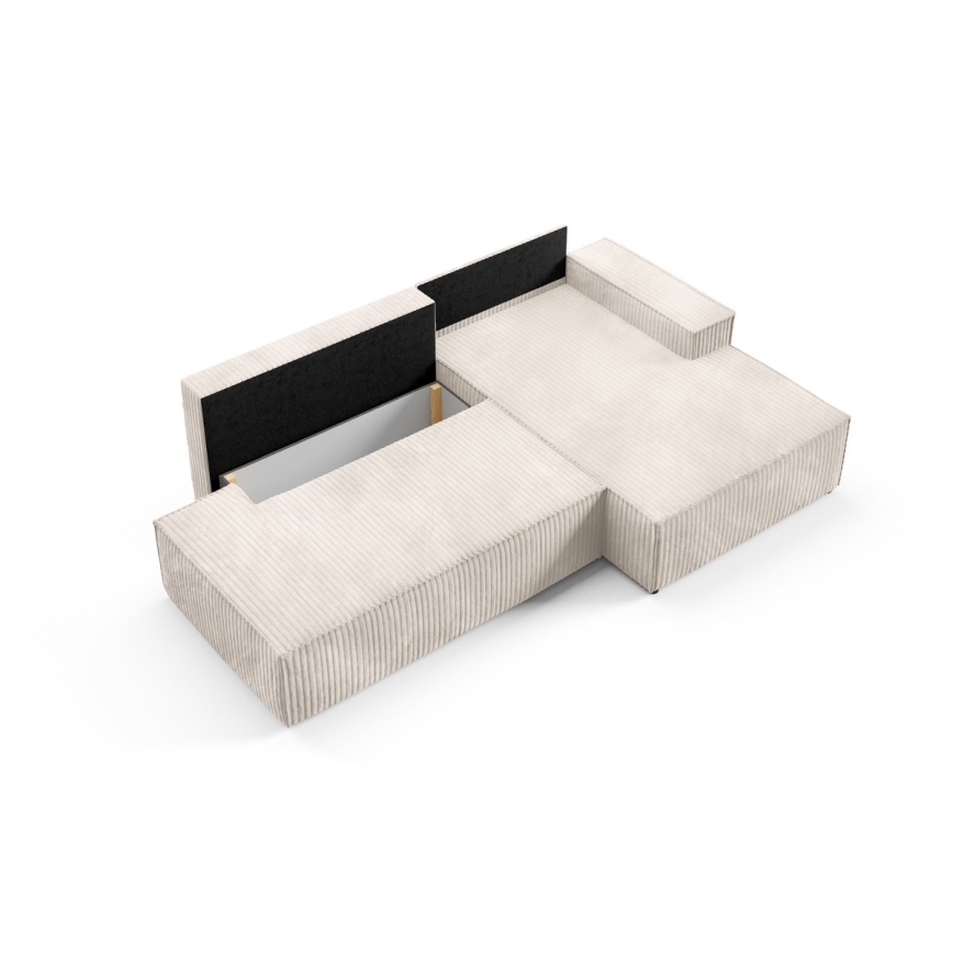 L-vormige opvouwbare hoekbank met opbergruimte TERAMO rechts beige
