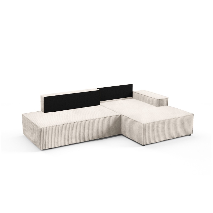 L-vormige opvouwbare hoekbank met opbergruimte TERAMO rechts beige