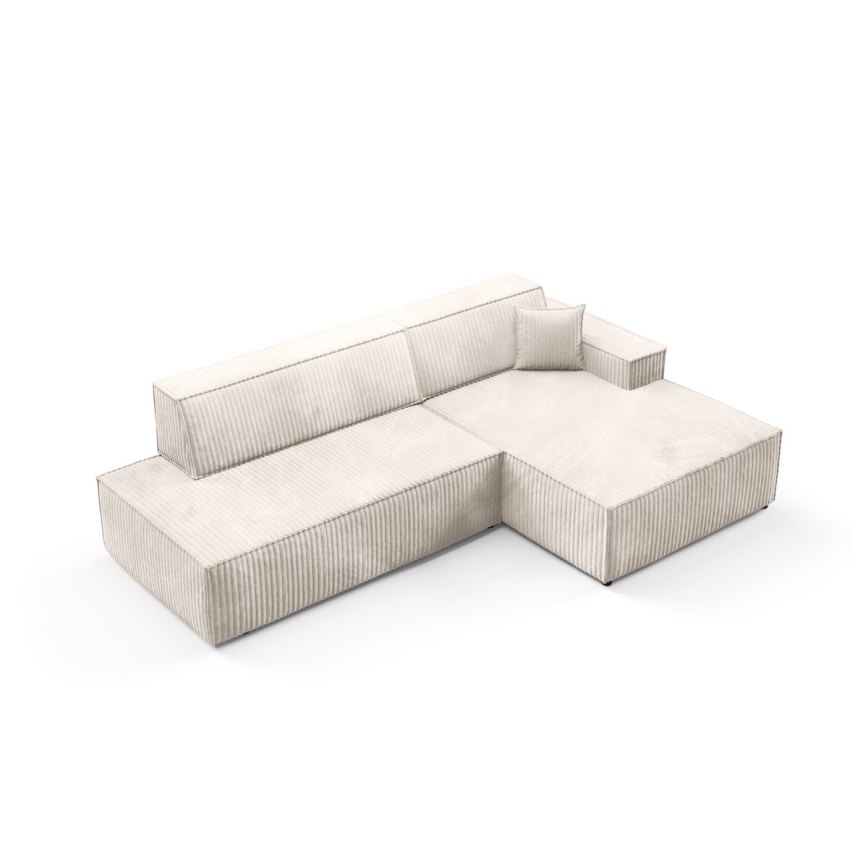 L-vormige opvouwbare hoekbank met opbergruimte TERAMO rechts beige
