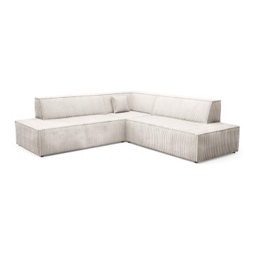 L-vormige opvouwbare hoekbank met opbergruimte TERAMO rechts beige