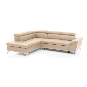 L-vormige opvouwbare hoekbank van leer SALERNO II links beige