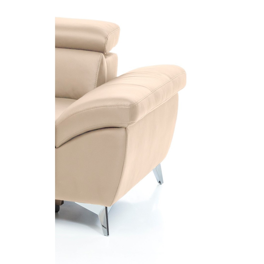 L-vormige opvouwbare hoekbank van leer SALERNO II links beige