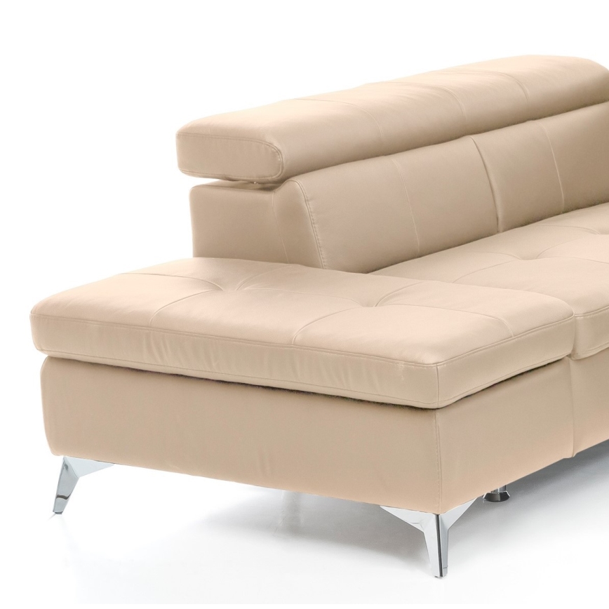 L-vormige opvouwbare hoekbank van leer SALERNO II links beige