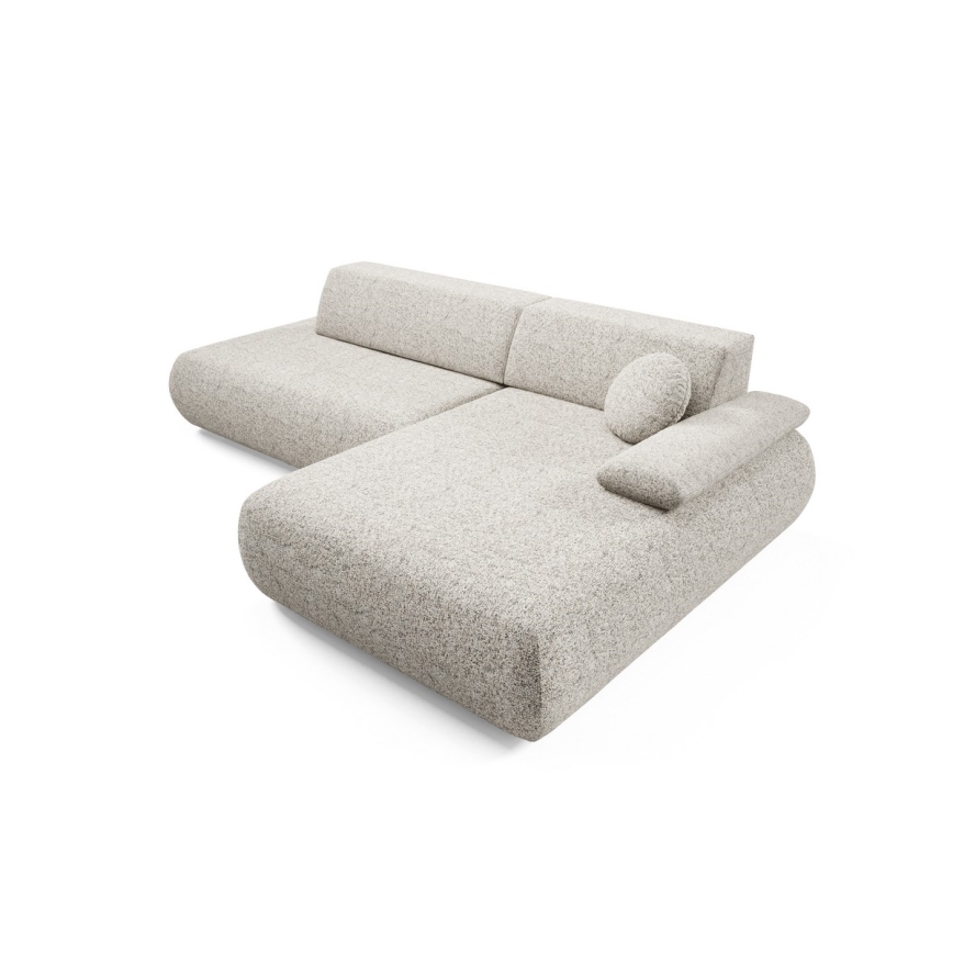 L-vormige uitklapbare hoekbank PRATO met opbergruimte, rechts, beige