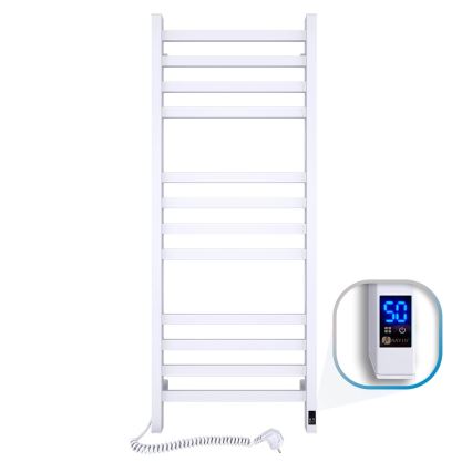 Badkamerhanddoekradiator met thermostaat AVANGARD 459W/230V 120,6 cm IP44 wit links vierkant