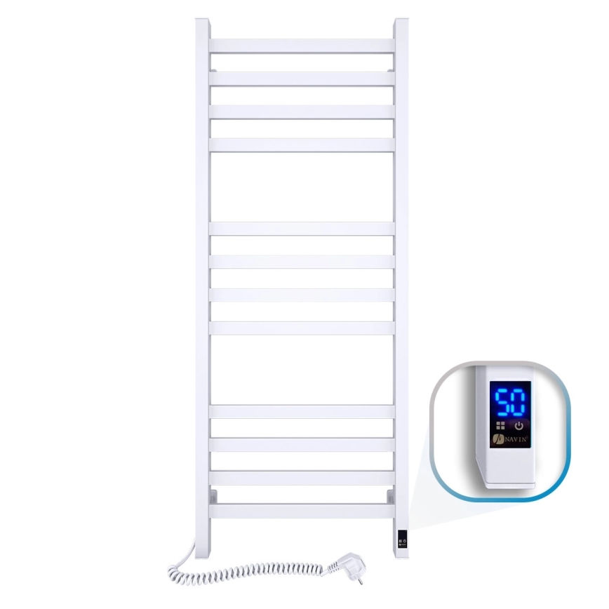 Badkamerhanddoekradiator met thermostaat AVANGARD 459W/230V 120,6 cm IP44 wit links vierkant