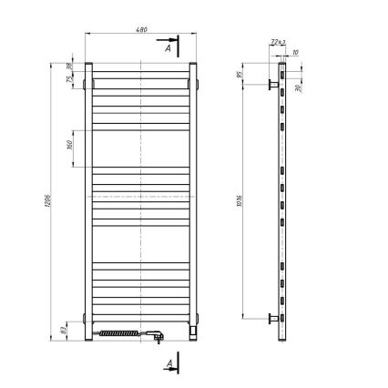 Badkamerhanddoekradiator met thermostaat AVANGARD 459W/230V 120,6 cm IP44 wit links vierkant