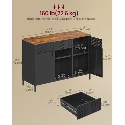 Ladekast FIRA 110x40 cm zwart/bruin