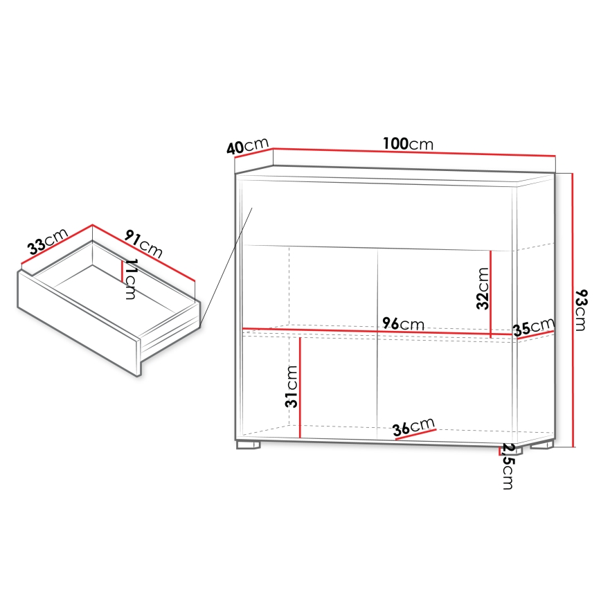 Ladekast GESITA 93x100 cm eiken Cremona