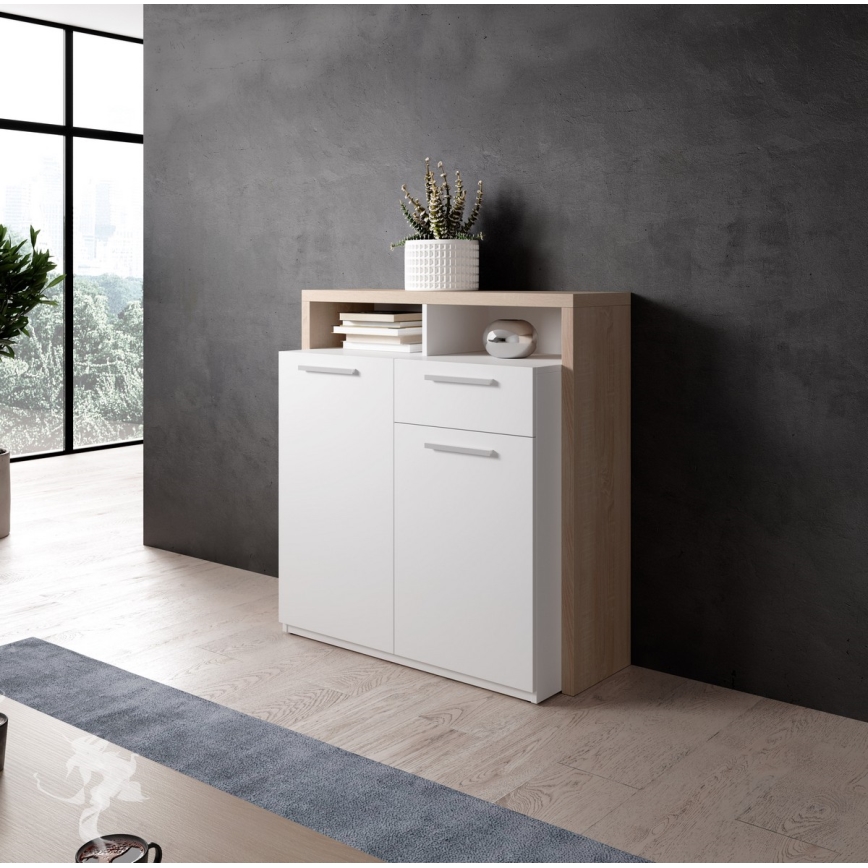 Ladekast LEBY Sonoma eik/wit