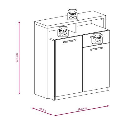 Ladekast LEBY Sonoma eik/wit