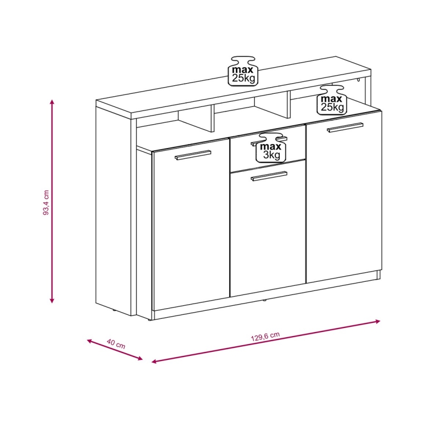 Ladekast LEBY Sonoma-eik/wit