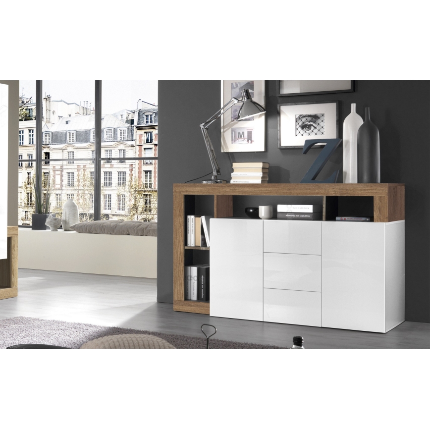 Ladekast LENOR 146x93x42 cm wit/eiken