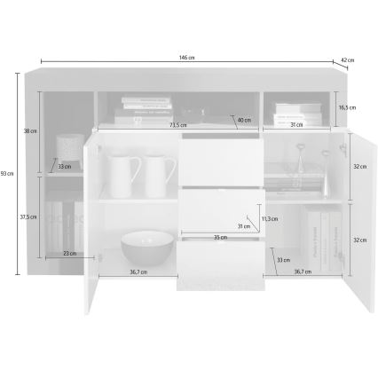 Ladekast LENOR 146x93x42 cm wit/eiken