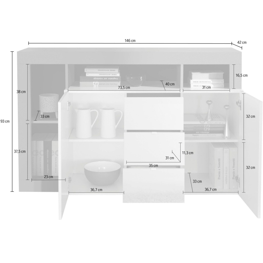 Ladekast LENOR 146x93x42 cm wit/eiken