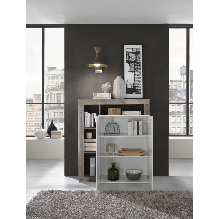 Ladekast LENOR wit/bruin