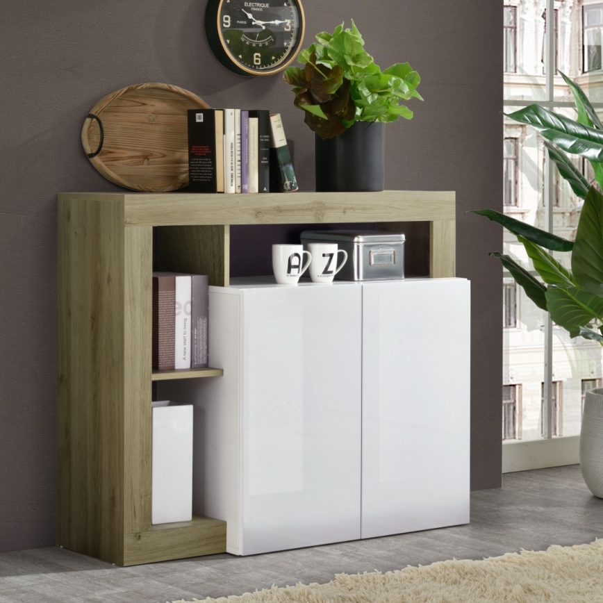 Ladekast LENOR wit/bruin