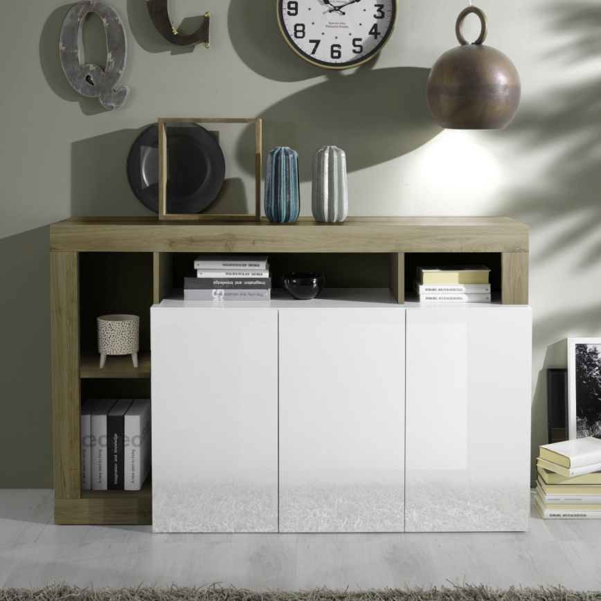 Ladekast LENOR wit/bruin