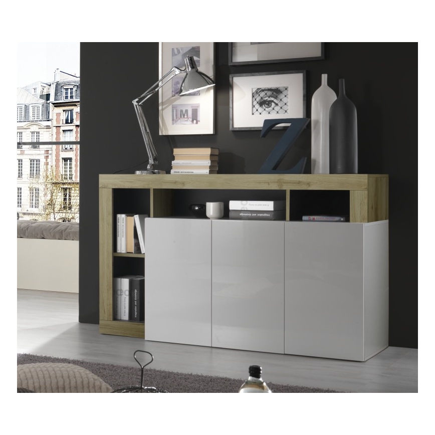 Ladekast LENOR wit/bruin