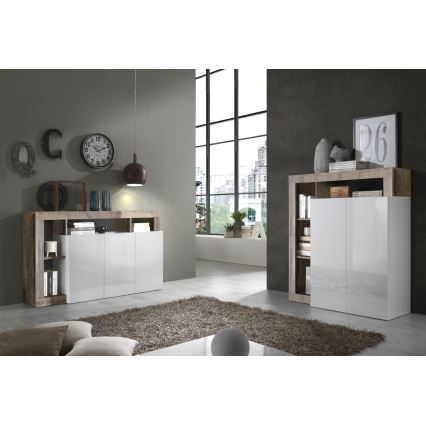 Ladekast LENOR wit/bruin