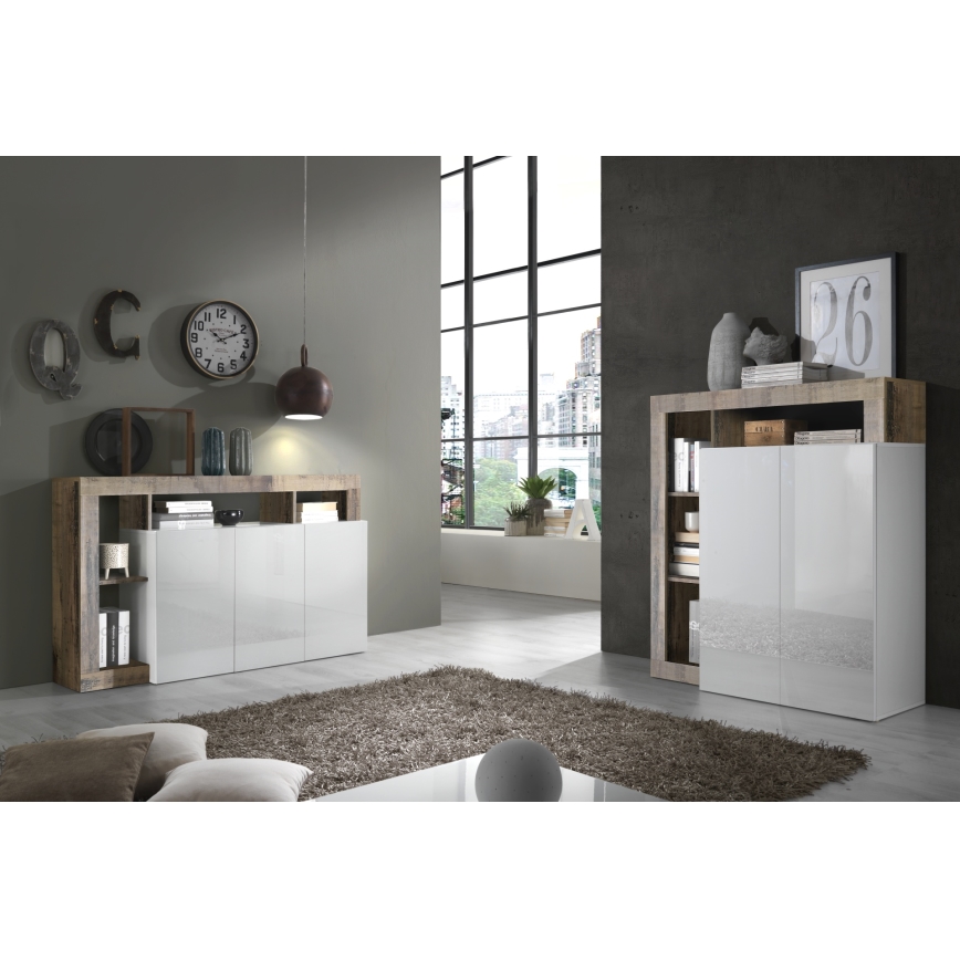 Ladekast LENOR wit/bruin