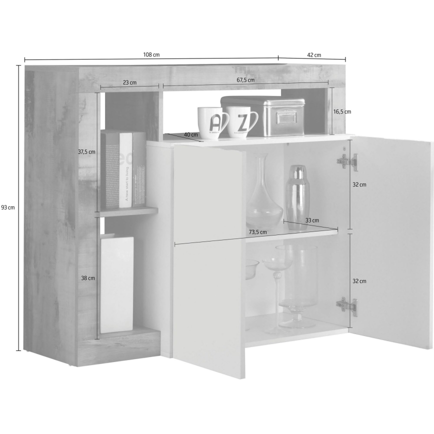 Ladekast LENOR wit/grijs (betonlook)