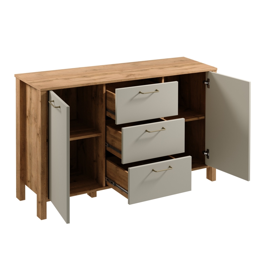 Ladekast MENTA 138x81x40 cm eiken wotan/grijs