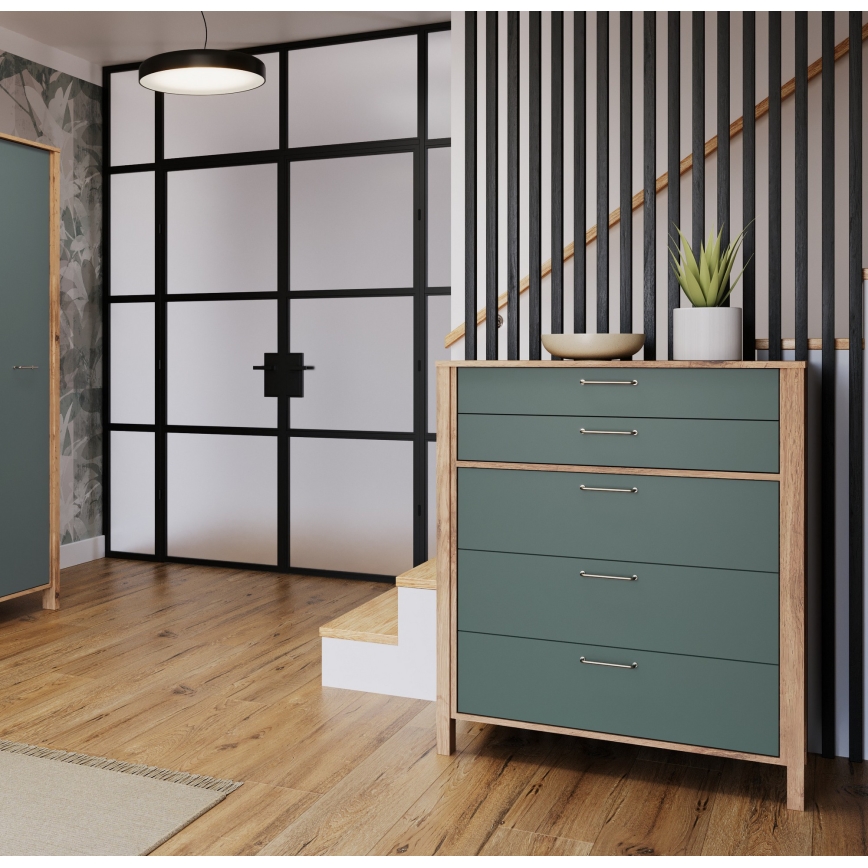 Ladekast MENTA 90x108x47 cm Wotan eiken/groen