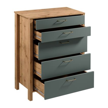 Ladekast MENTA 90x108x47 cm Wotan eiken/groen