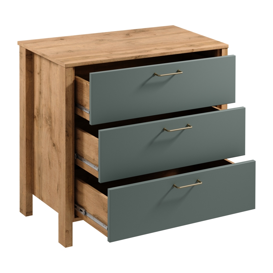 Ladekast MENTA 90x81x47 cm eik wotan/groen