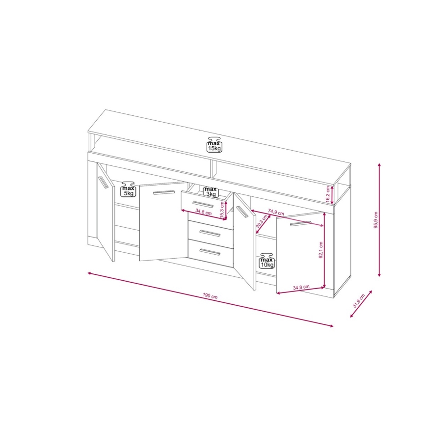 Ladekast RUNA donkerbruin/antraciet