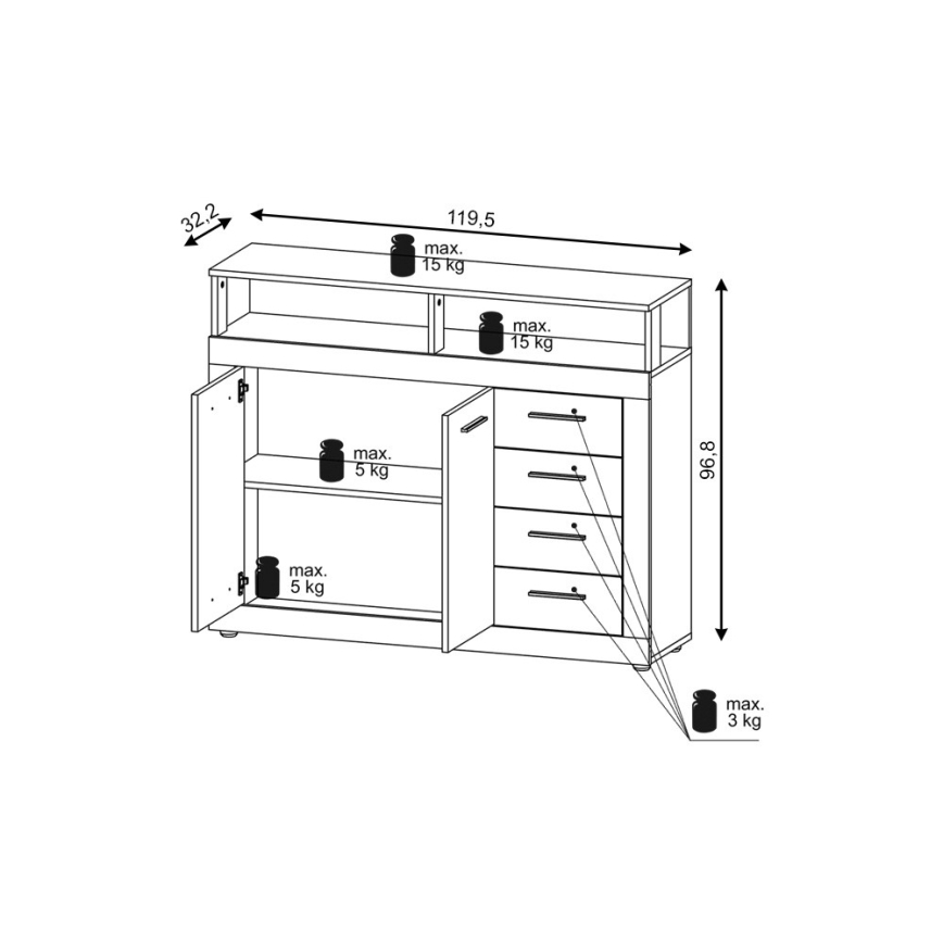 Ladekast RUNA donkerbruin/antraciet