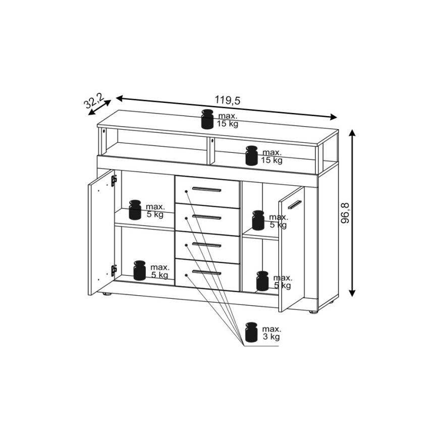 Ladekast RUNA lichtbruin/antraciet
