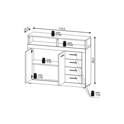 Ladekast RUNA Sonoma-eik/wit