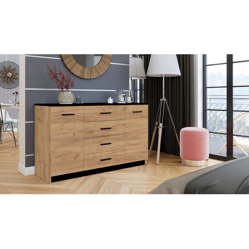 Ladekast TAYLER eiken craft/zwart