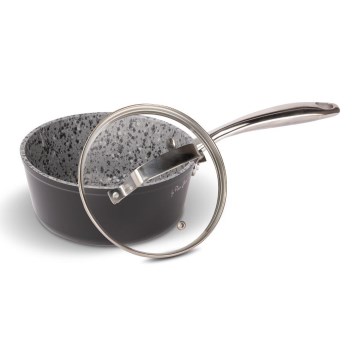 Lamart - Granieten steelpan met deksel 16 cm zwart/grijs/roestvrijstaal