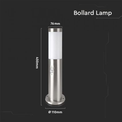 Lamp met Sensor voor Buiten 1xE27/60W/230V IP44 45cm mat chroom