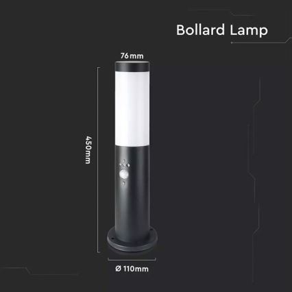 Lamp met Sensor voor Buiten1xE27/60W/230V IP44 45cm zwart