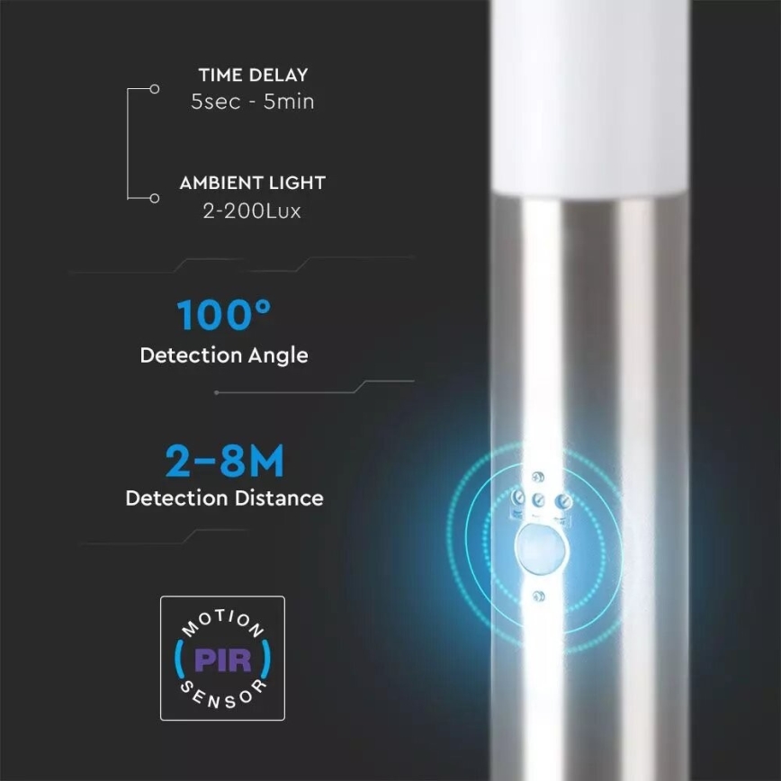 Lamp met Sensor voor Buiten 1xE27/60W/230V IP44 80cm mat chroom