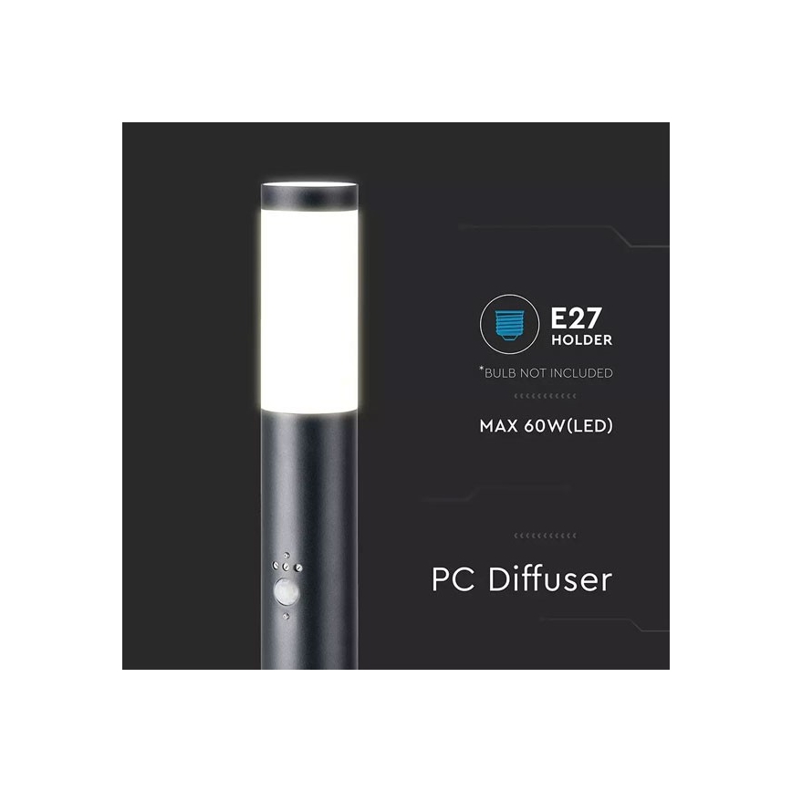 Lamp met Sensor voor Buiten 1xE27/60W/230V IP44 80cm zwart