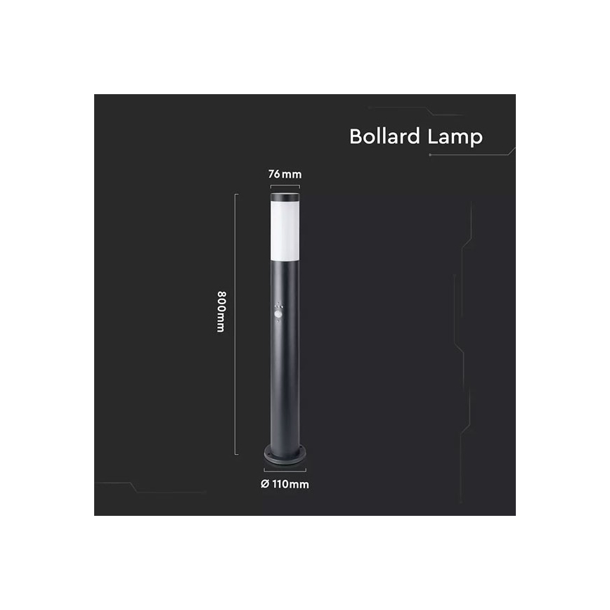 Lamp met Sensor voor Buiten 1xE27/60W/230V IP44 80cm zwart