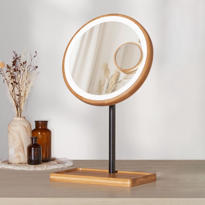 Lanaform - Dimbare cosmetische spiegel met LED-achtergrondverlichting, 5V USB, bamboe