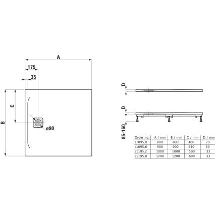LAUFEN H2109560000001 - Vierkante douchebak PRO 90x90 cm marbond/wit